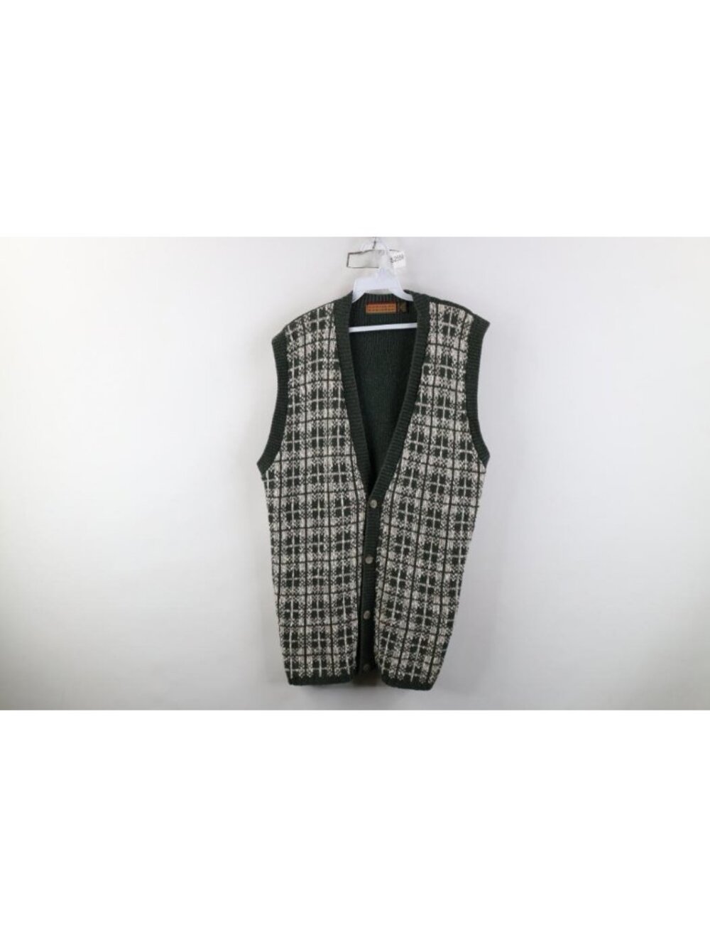Vintage 90s Streetwear Mens Large Checkered Plaid Knit Cardigan Sweater Vest USA